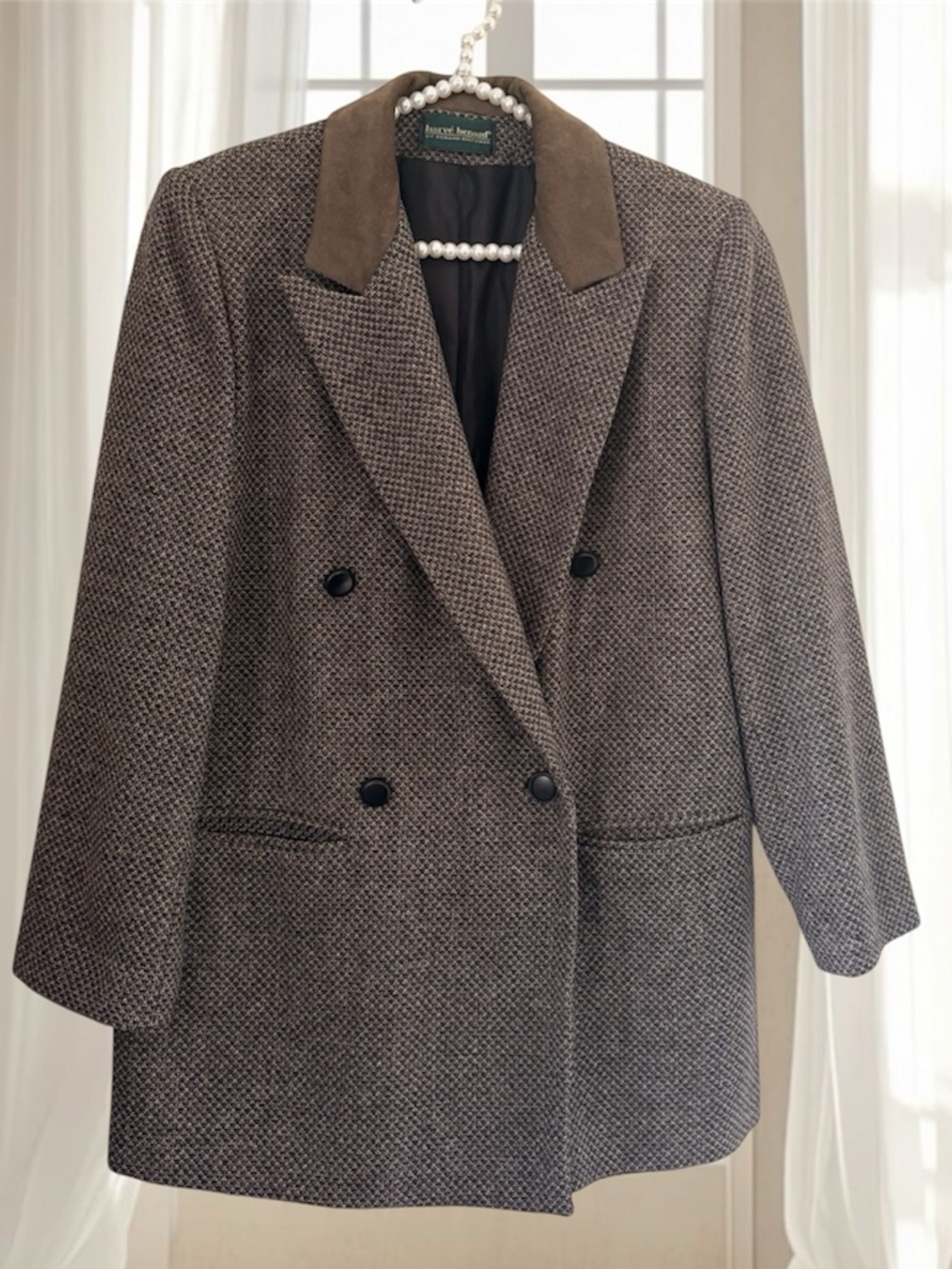 VTG Harvé Benard Brown Wool Double Breasted Tweed Blazer Size S/M